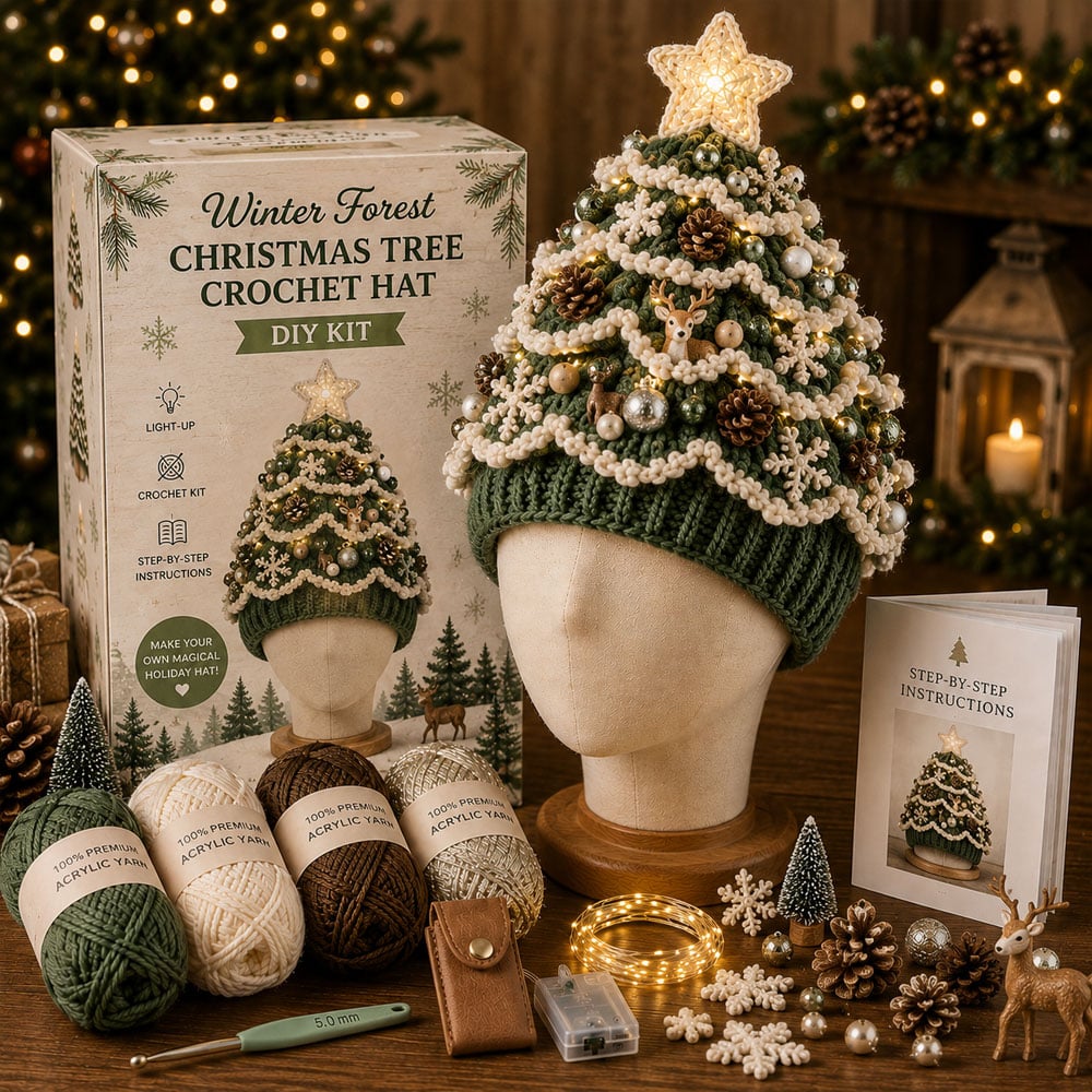🎄 DIY-kit för lysande julgransmössa – Skapa din egen virkade julaccessoar