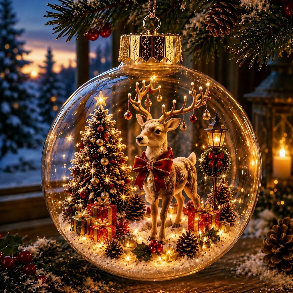 🎄 Söt Julsnöglob med Djurmotiv ✨ Mysig Juldekoration för Hemmet