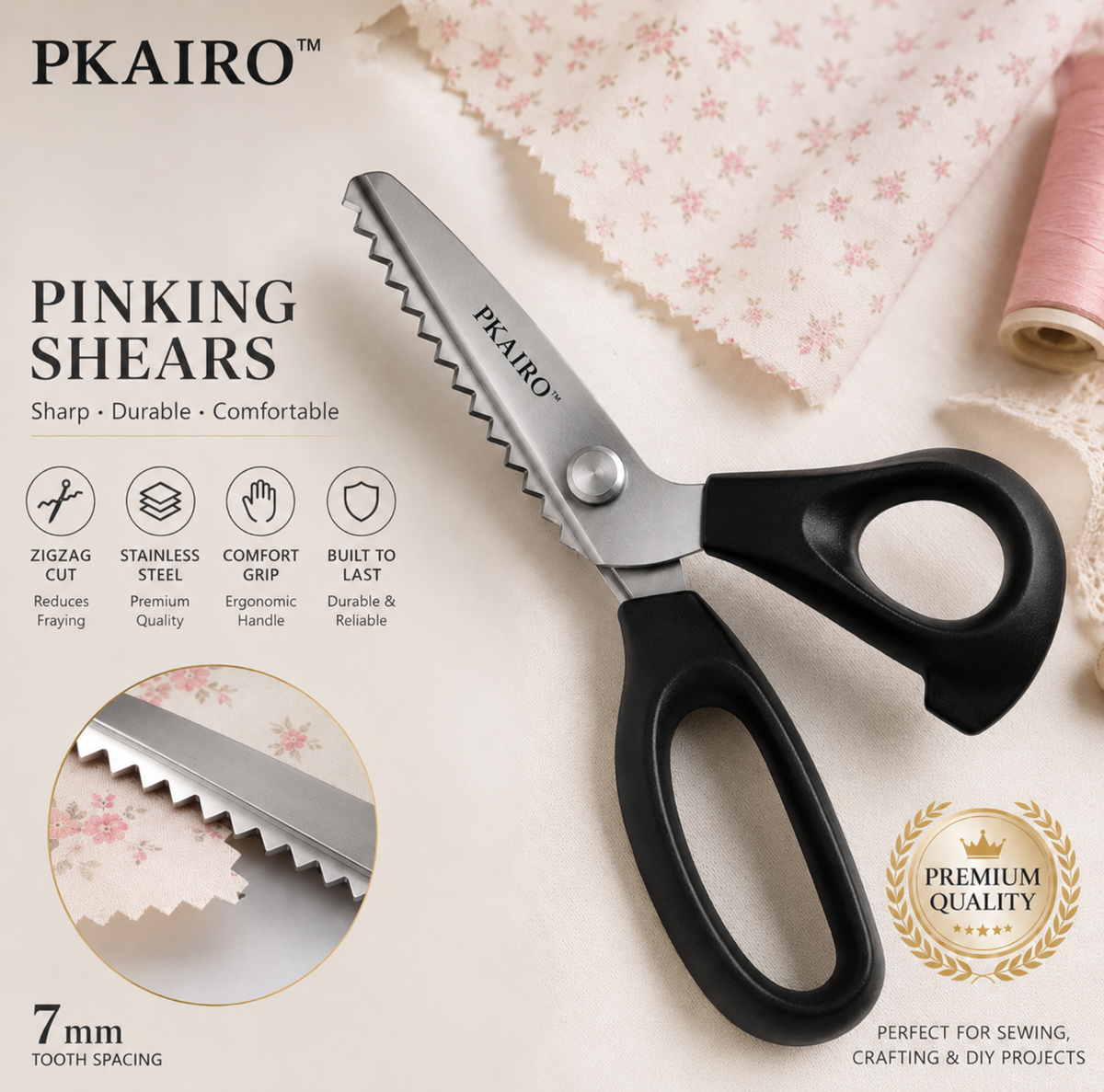 ✂️ Professionell vågtandad sax i rostfritt stål – ✨ Skarpa sicksackblad för snygga, fransfria kanter vid sömnad & DIY