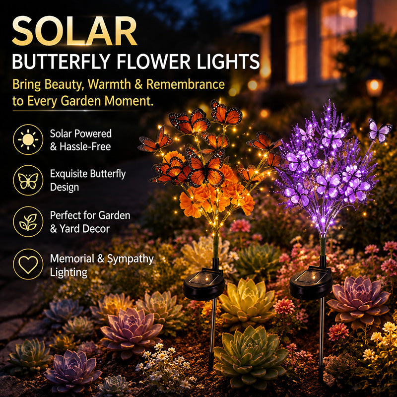 Solcellsdriven trädgårdslampa – fjäril & blommor med två ljuslägen 🦋