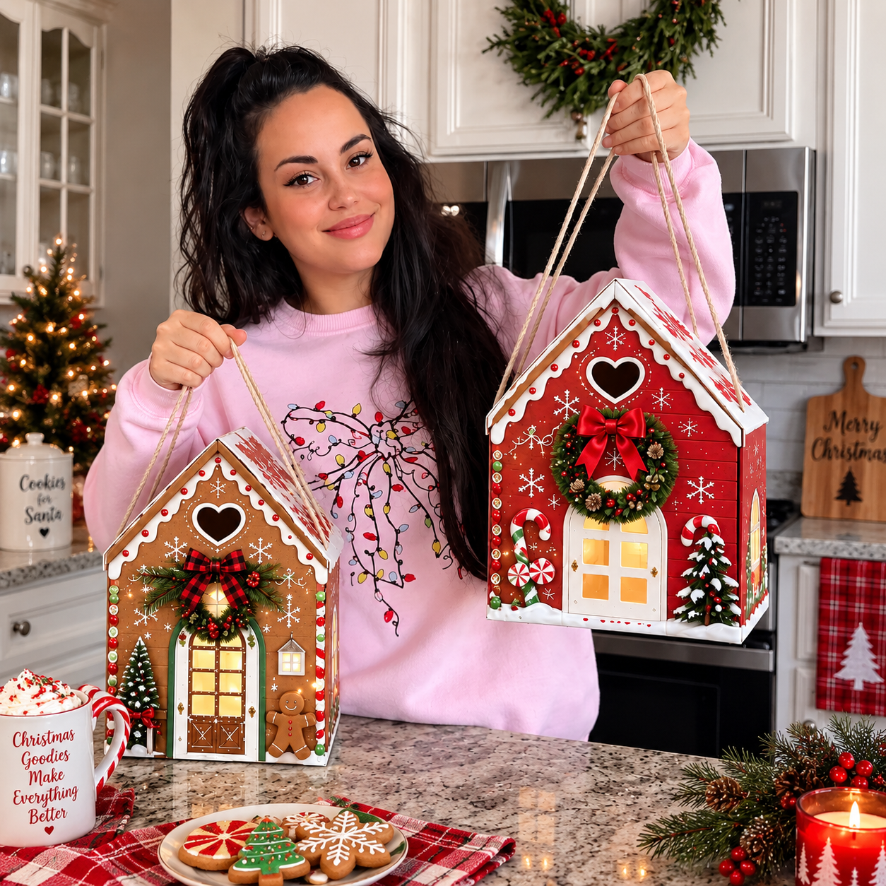 🏠 Presentförpackning ”Christmas Magic House” – Kreativ 3D-presentförpackning i handformat för julen