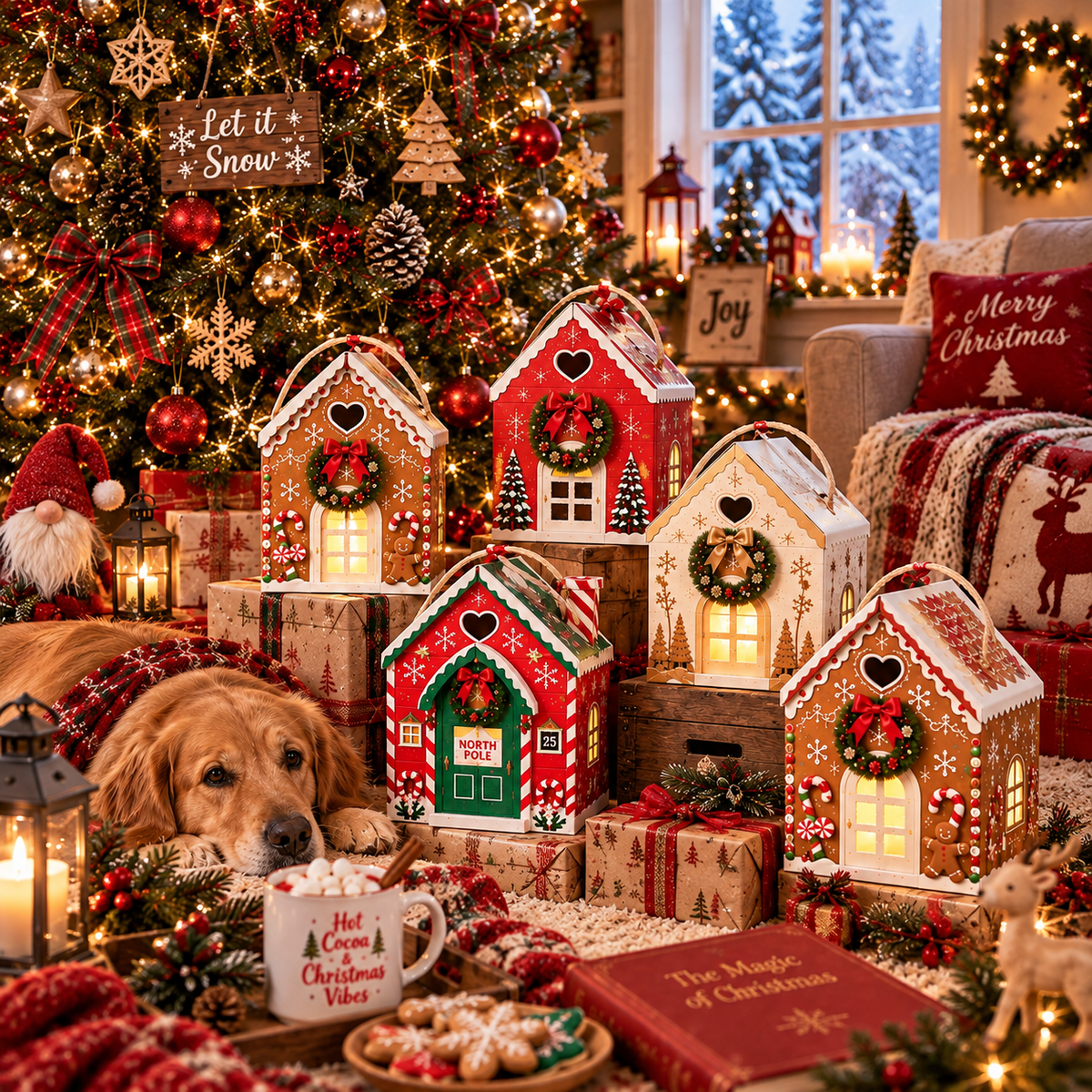 🏠 Presentförpackning ”Christmas Magic House” – Kreativ 3D-presentförpackning i handformat för julen