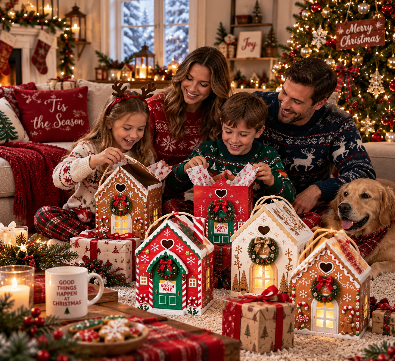 🏠 Presentförpackning ”Christmas Magic House” – Kreativ 3D-presentförpackning i handformat för julen