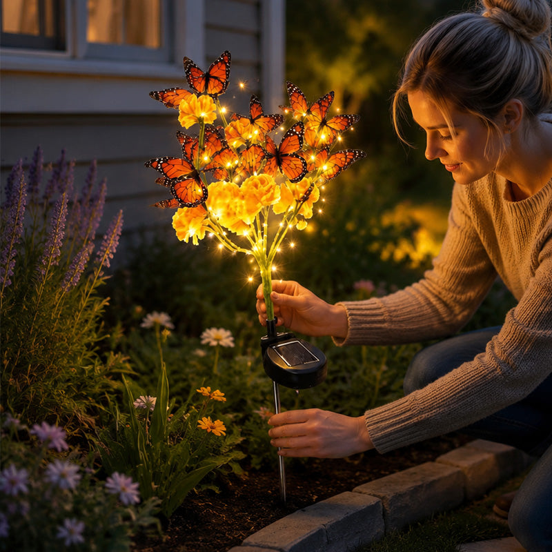 Solcellsdriven trädgårdslampa – fjäril & blommor med två ljuslägen 🦋