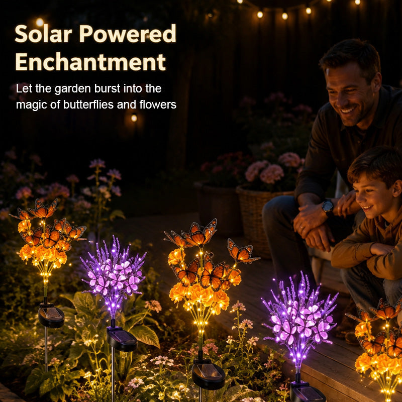 Solcellsdriven trädgårdslampa – fjäril & blommor med två ljuslägen 🦋