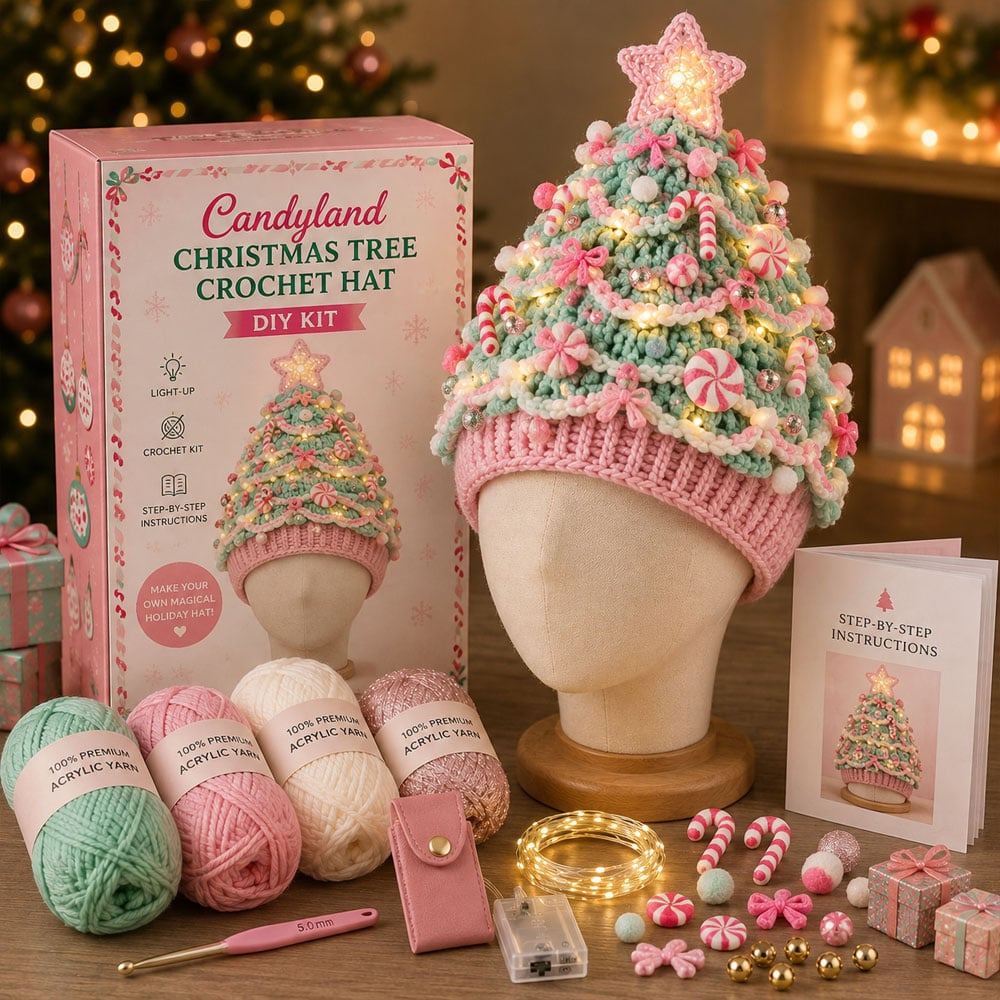 🎄 DIY-kit för lysande julgransmössa – Skapa din egen virkade julaccessoar