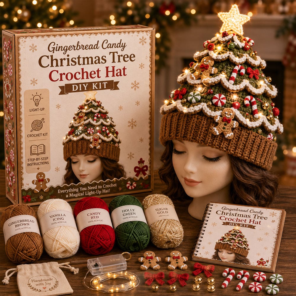 🎄 DIY-kit för lysande julgransmössa – Skapa din egen virkade julaccessoar