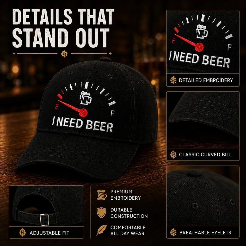 🔥 50 % RABATT – SISTA CHANSEN! 🍺 ”I NEED BEER” Broderad baseballkeps 🧢