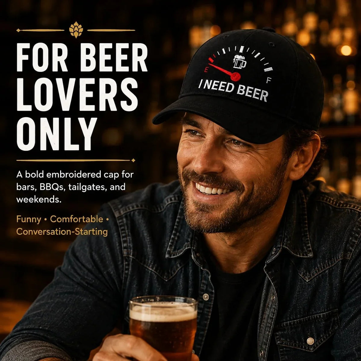 🔥 50 % RABATT – SISTA CHANSEN! 🍺 ”I NEED BEER” Broderad baseballkeps 🧢