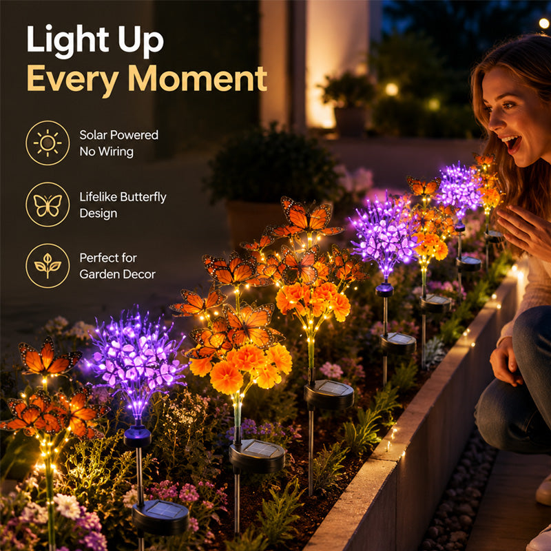 Solcellsdriven trädgårdslampa – fjäril & blommor med två ljuslägen 🦋