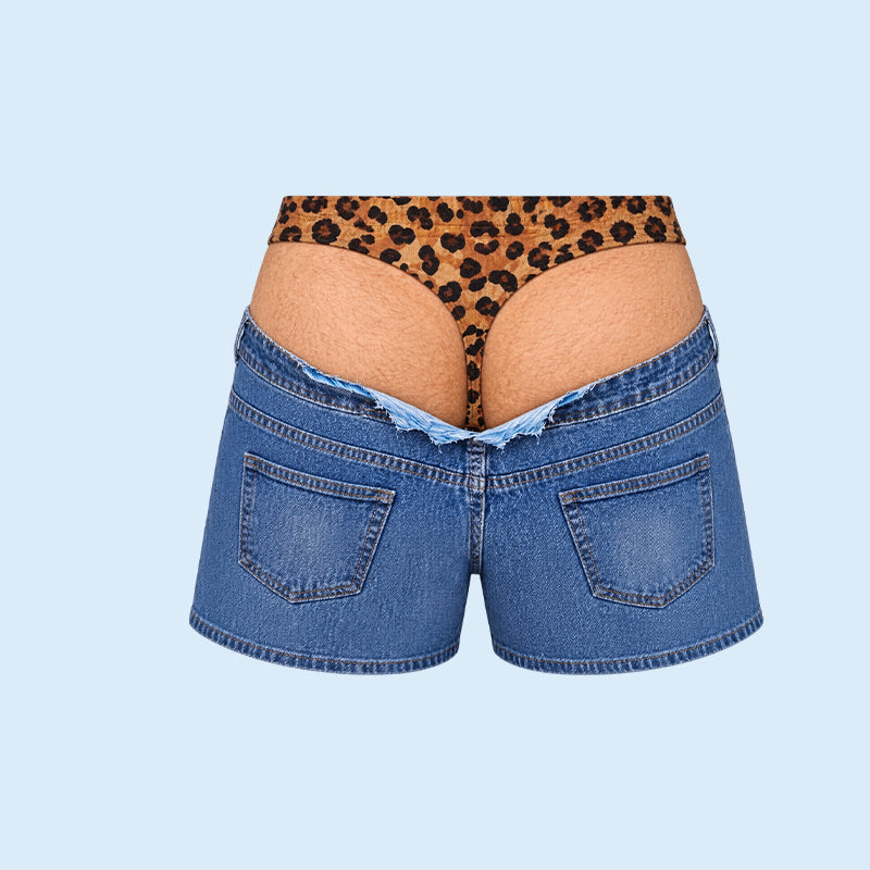 🐆 Roliga badshorts med leopardmönster och jeanslook