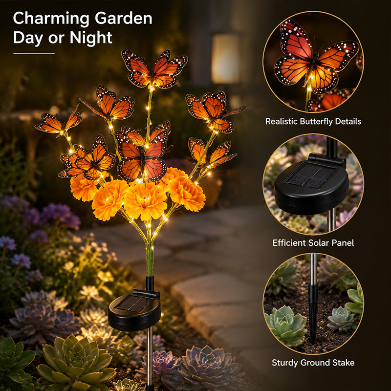 Solcellsdriven trädgårdslampa – fjäril & blommor med två ljuslägen 🦋