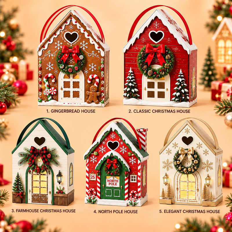 🏠 Presentförpackning ”Christmas Magic House” – Kreativ 3D-presentförpackning i handformat för julen