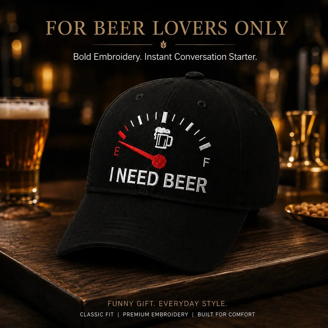 🔥 50 % RABATT – SISTA CHANSEN! 🍺 ”I NEED BEER” Broderad baseballkeps 🧢