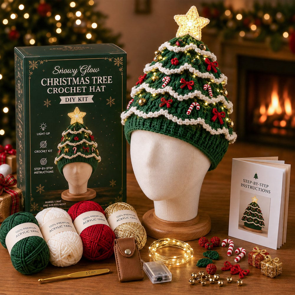 🎄 DIY-kit för lysande julgransmössa – Skapa din egen virkade julaccessoar