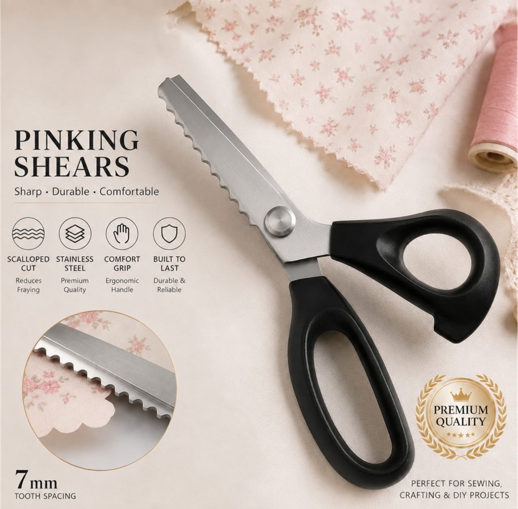 ✂️ Professionell vågtandad sax i rostfritt stål – ✨ Skarpa sicksackblad för snygga, fransfria kanter vid sömnad & DIY