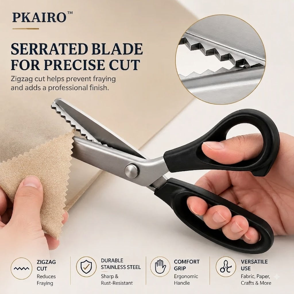 ✂️ Professionell vågtandad sax i rostfritt stål – ✨ Skarpa sicksackblad för snygga, fransfria kanter vid sömnad & DIY