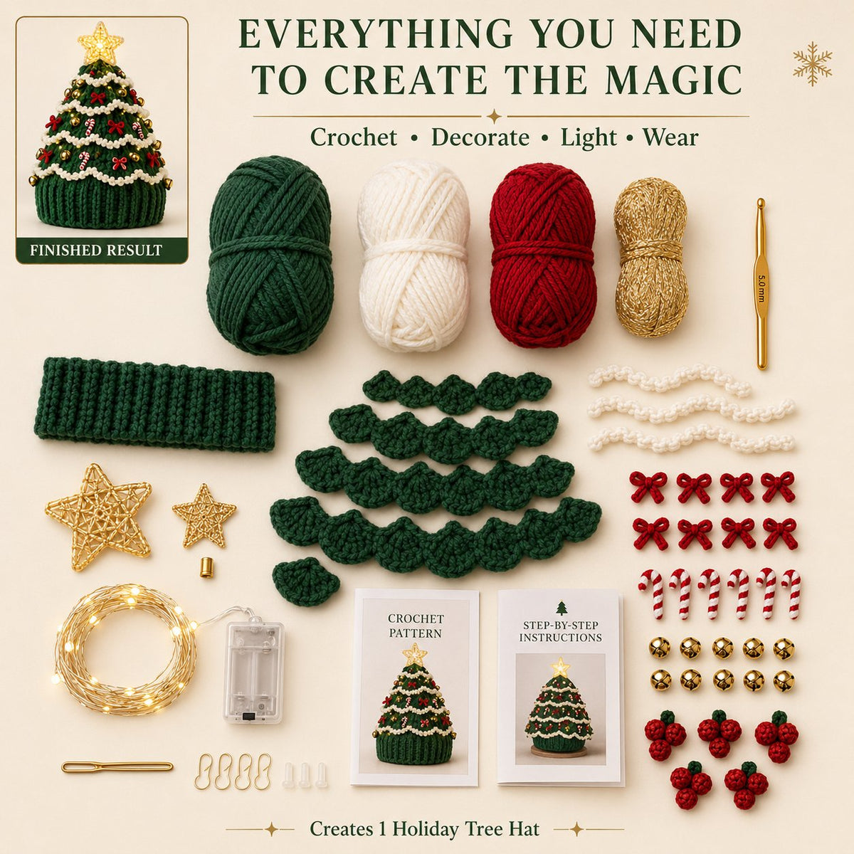 🎄 DIY-kit för lysande julgransmössa – Skapa din egen virkade julaccessoar