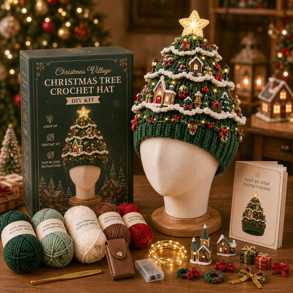 🎄 DIY-kit för lysande julgransmössa – Skapa din egen virkade julaccessoar