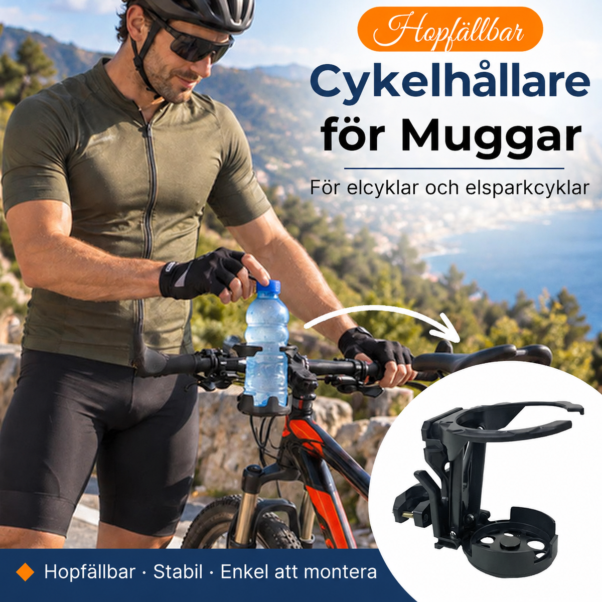 🚴 Vikbar cykel flaskhållare med roterande stressskiva – säker & lätt