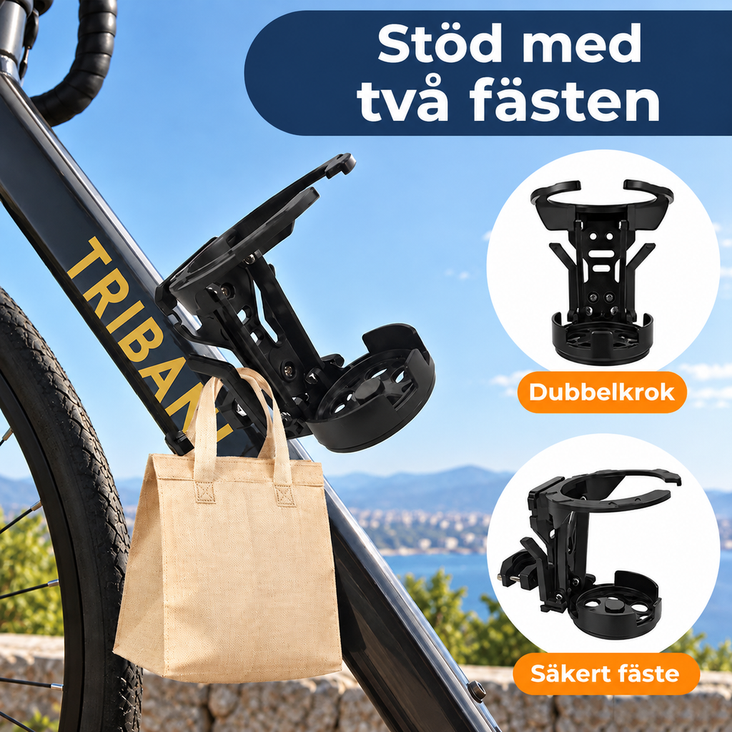 🚴 Vikbar cykel flaskhållare med roterande stressskiva – säker & lätt