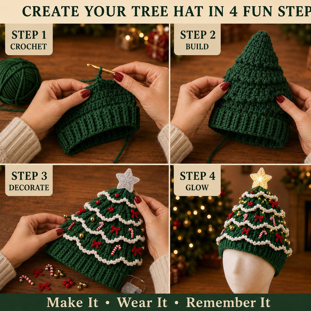 🎄 DIY-kit för lysande julgransmössa – Skapa din egen virkade julaccessoar