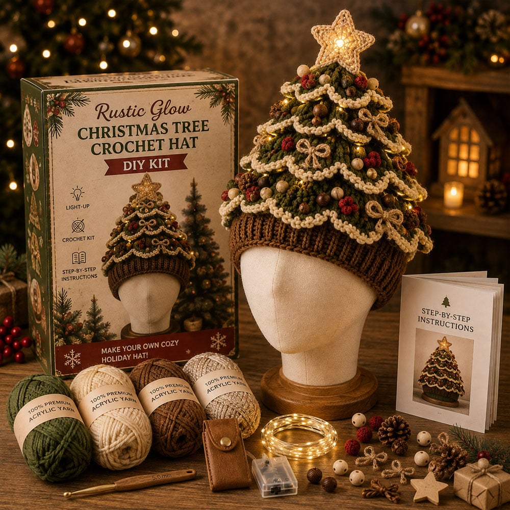 🎄 DIY-kit för lysande julgransmössa – Skapa din egen virkade julaccessoar