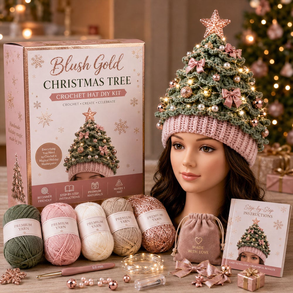 🎄 DIY-kit för lysande julgransmössa – Skapa din egen virkade julaccessoar