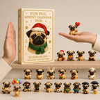 🐶 24-dagars adventskalender med mopsar 2026 – 24 söta mopsfigurer för julens nedräkning