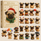 🐶 24-dagars adventskalender med mopsar 2026 – 24 söta mopsfigurer för julens nedräkning