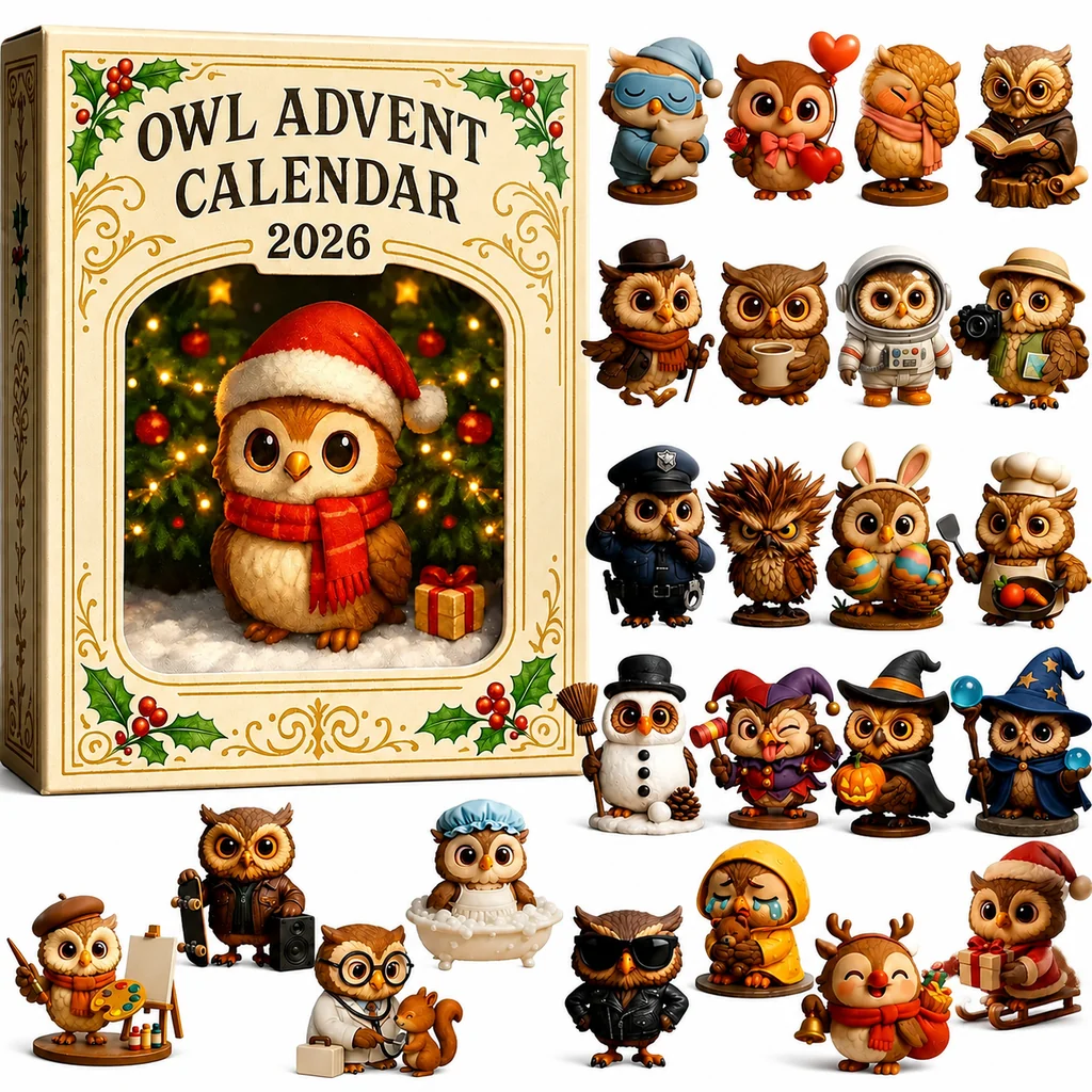 🦉 2026 års adventskalender med ugglor – 24 dagars julnedräkning med samlarfigurer